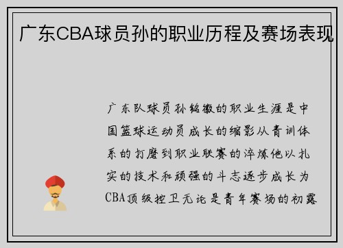 广东CBA球员孙的职业历程及赛场表现